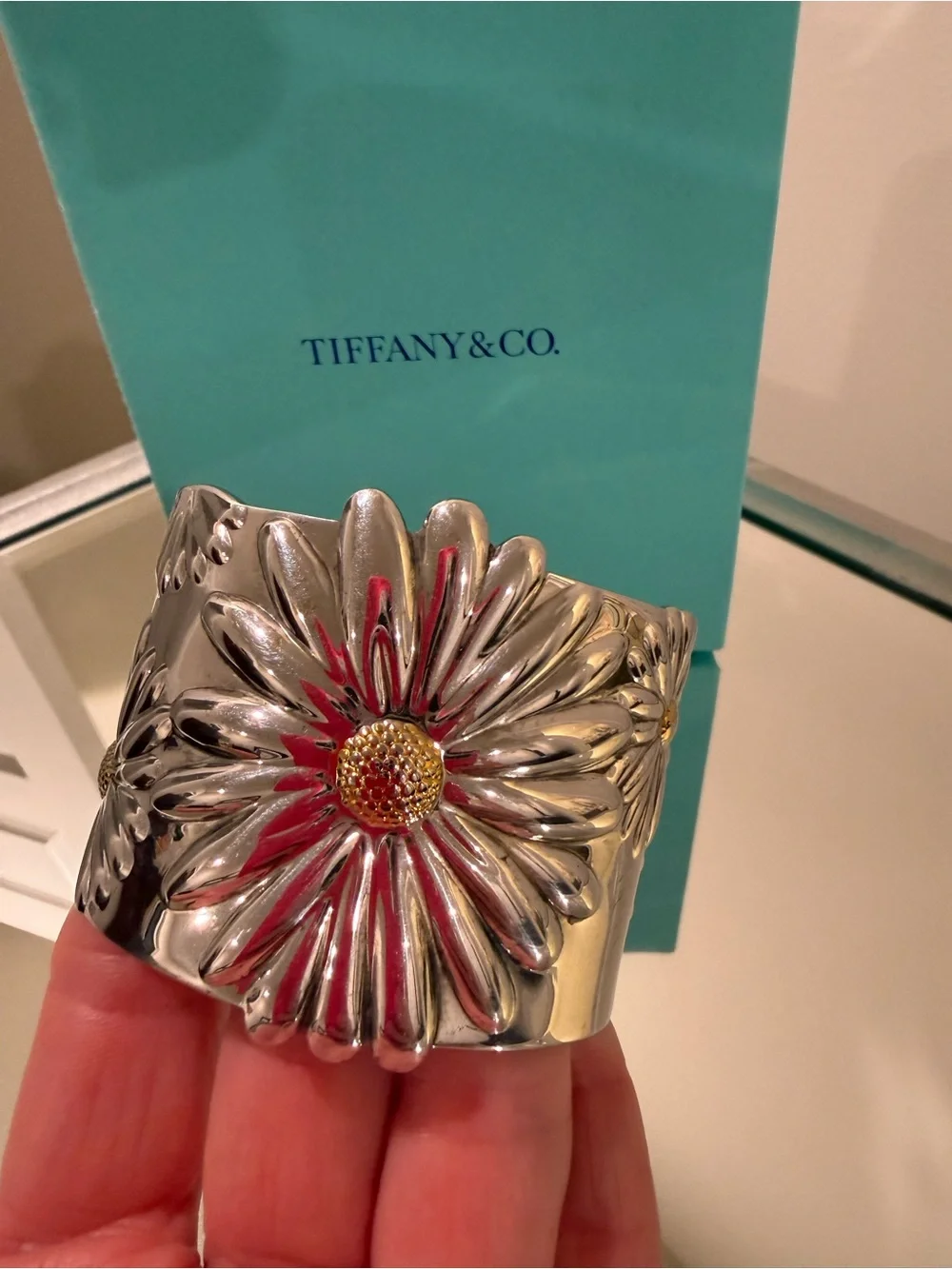 Tiffany & Co. Elsa Peretti Sterling Silver Cuff Bracelet with Gold Daisy Centers